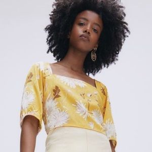 H&M Yellow Floral Open Back Blouse